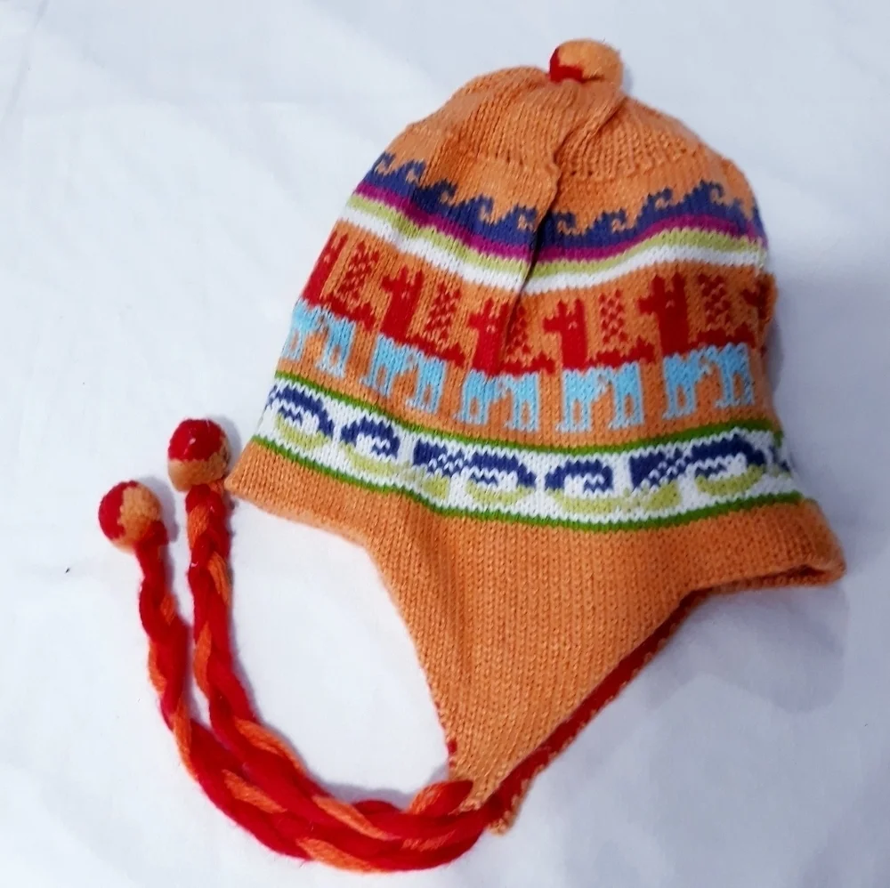 Hat Unisex Alpaca Wool Blend Reversible Peruvian Inka Llama Knit Colorful